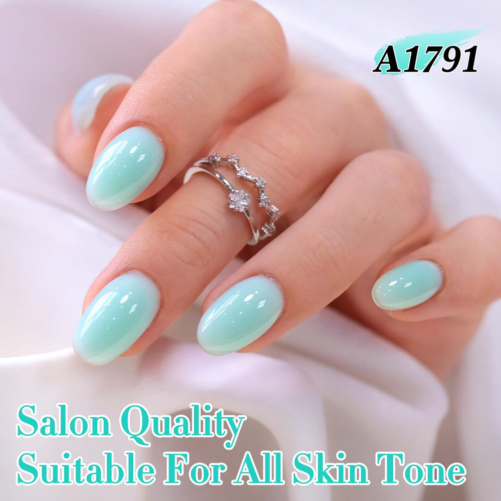 Double Rhythm lifestyle hand shot wearing milky teal nails showing everyday elegance