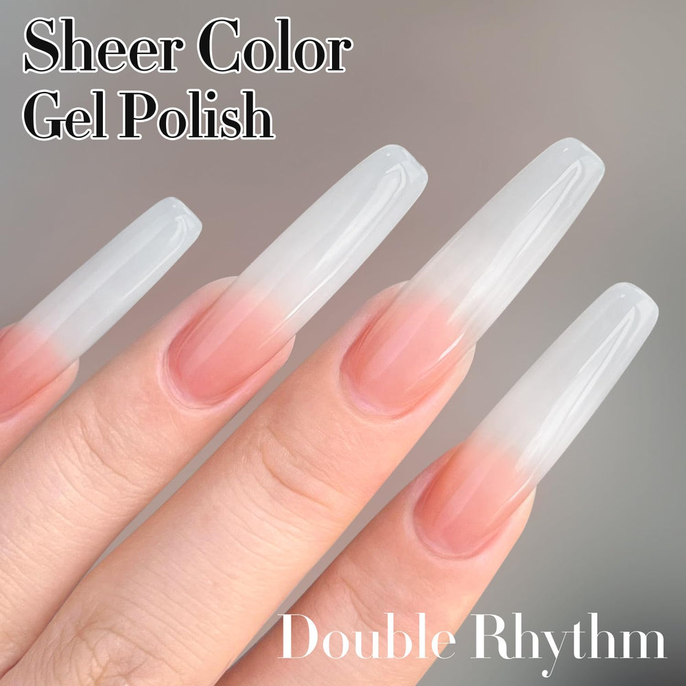 Double Rhythm milky white swatch on manicured nails demonstrating customizable opacity benefit