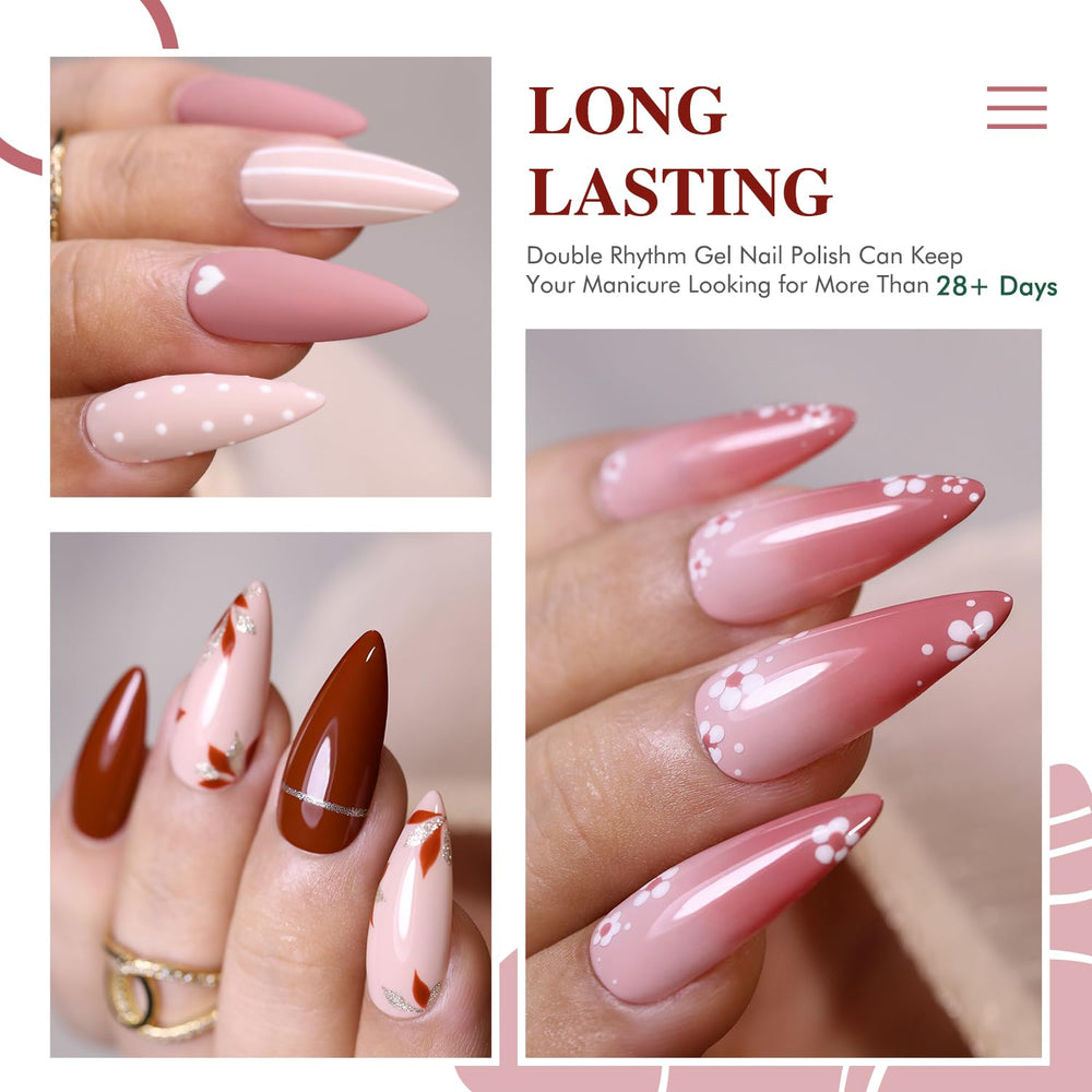 Double Rhythm nails in use on hand showing glossy milky-pastel manicure