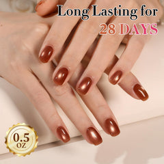 Double Rhythm nail swatch fan showing finished holographic brown shades for color choice