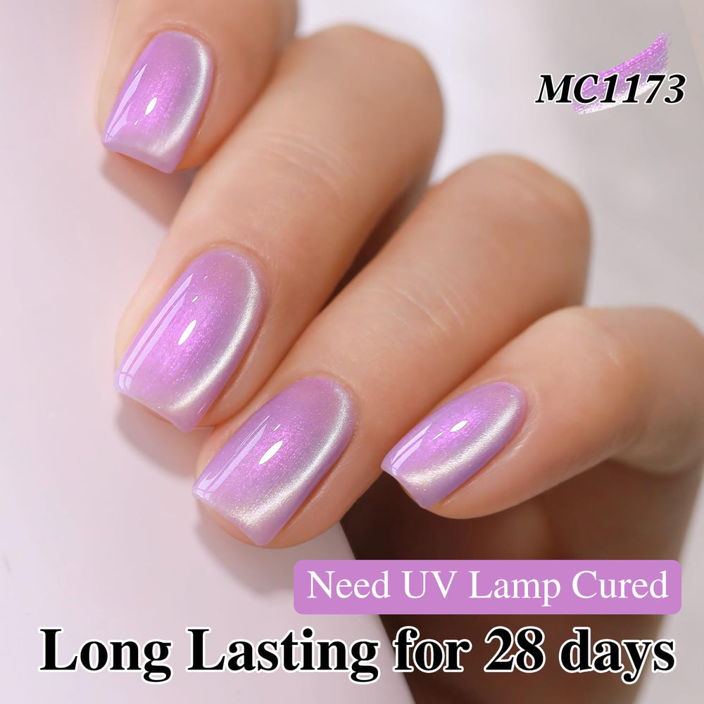 Double Rhythm finished nails on light base showing soft mermaid shimmer