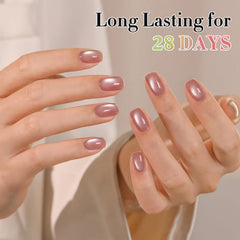 Double Rhythm painted nail swatch on finger showing translucent purple and magnetic effect