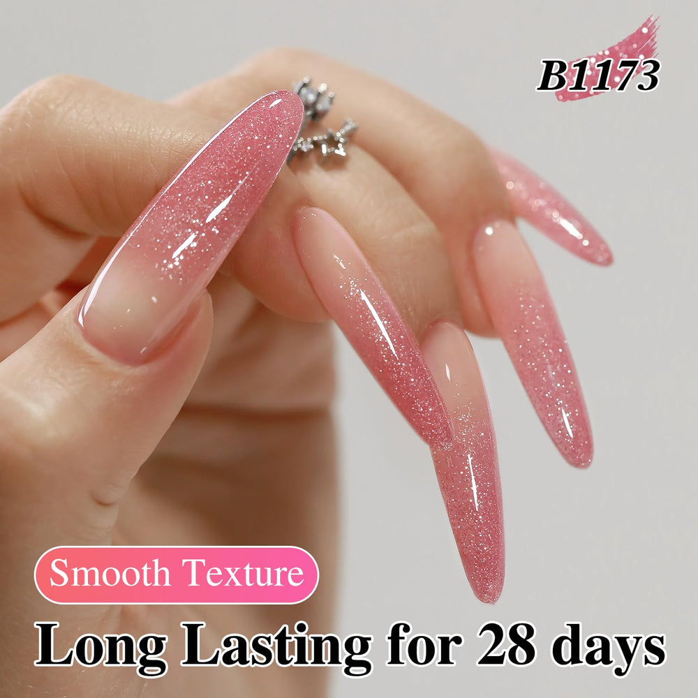 Double Rhythm nails in use cured under lamp for long-lasting wear