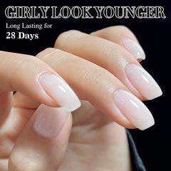 Double Rhythm nails on model showing delicate pastel manicure and wearable look