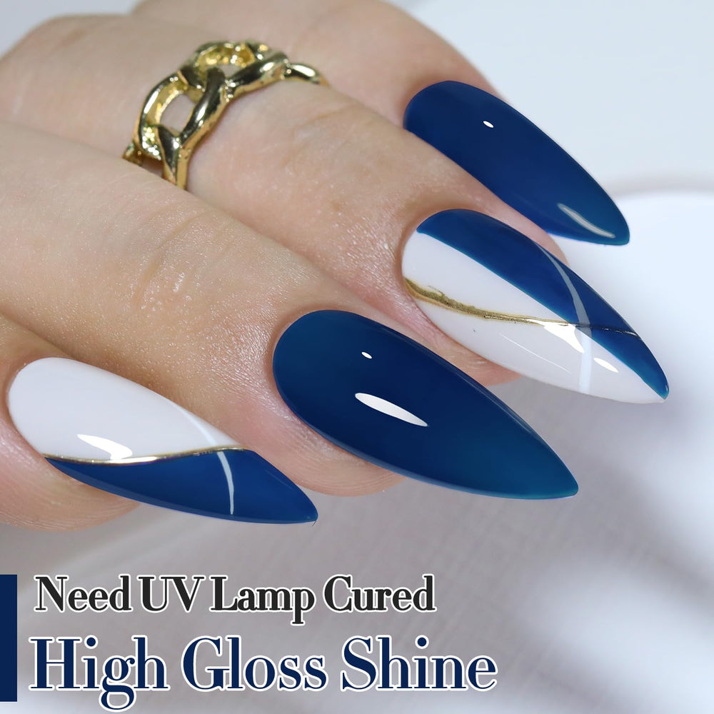 Double Rhythm on manicured hands showcasing wearable sheer-to-jelly navy look