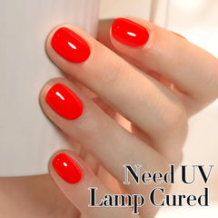 Double Rhythm brush stroke of neon red on white background demonstrating smooth application