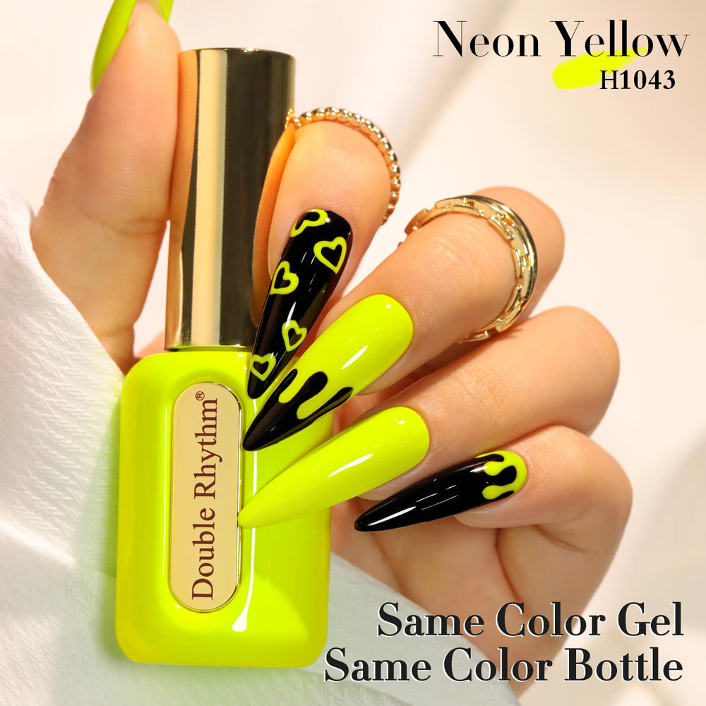 Double Rhythm close-up of finished nails showing glossy neon finish benefit