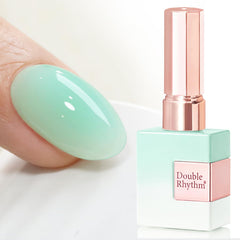 Double Rhythm front label of the pale teal builder gel showing bottle and shade