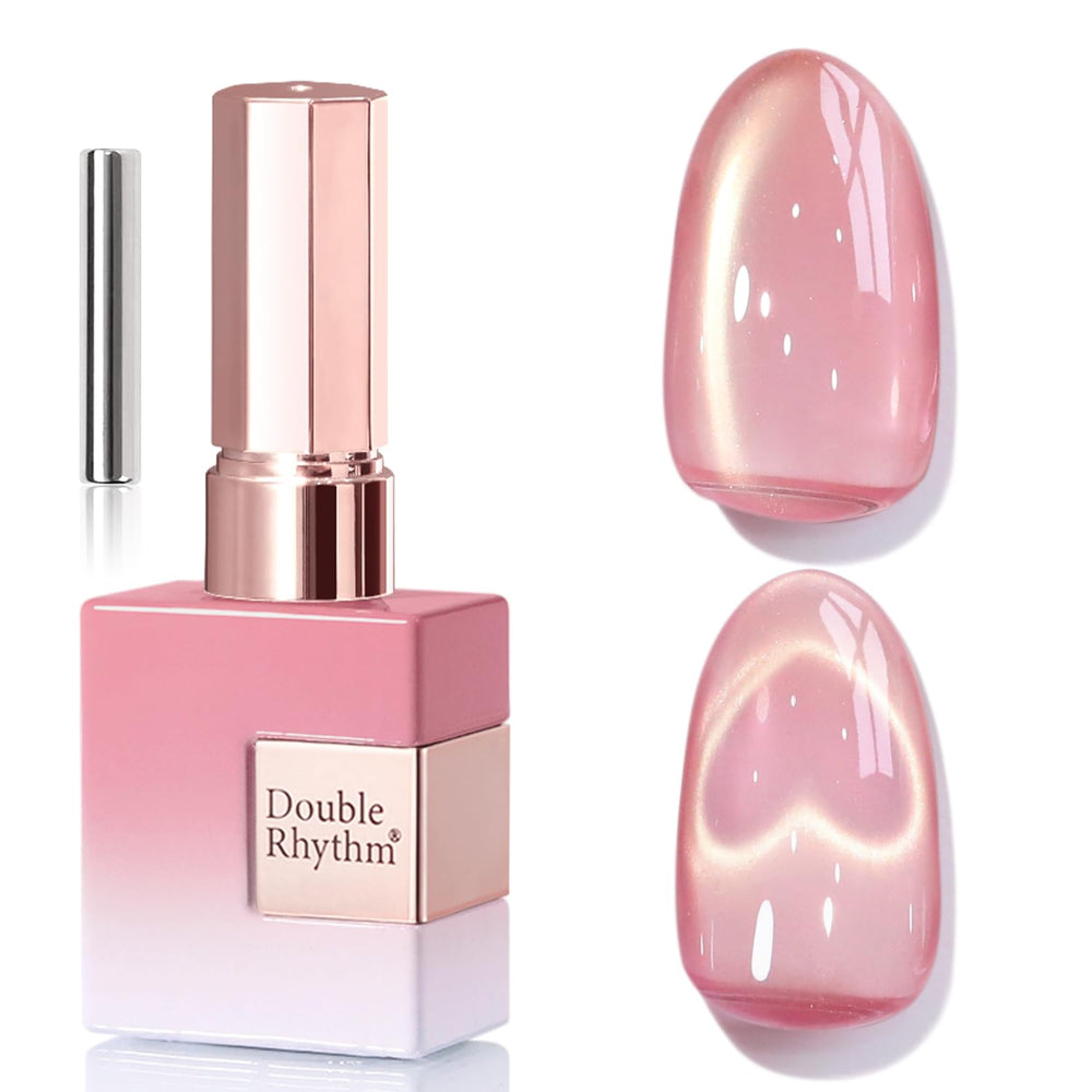 Double Rhythm bottle front view showing plum pink holographic color and benefit sheen