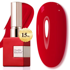 Double Rhythm bottle front view showing red coral shade and salon-quality shine