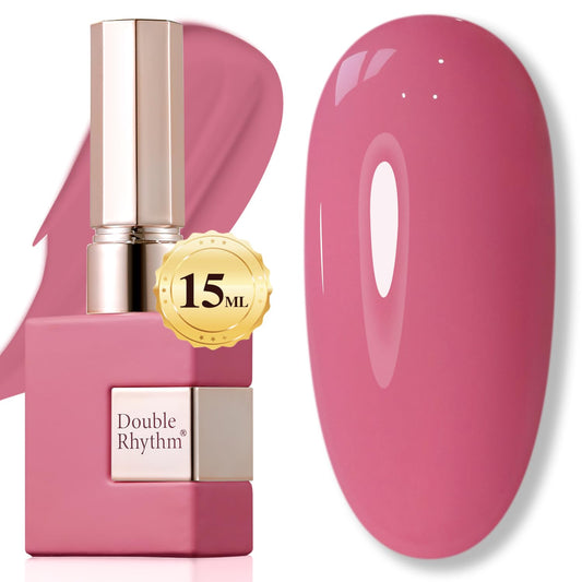 Double Rhythm bottle front view showing rose pink shade and neat label benefits