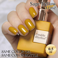 Double Rhythm brush applying sage yellow gel for smooth coverage benefit