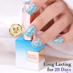 Label detail on Double Rhythm bottle highlighting 15ml and 9-free benefit