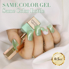 Double Rhythm spring green texture glossy detail highlighting shimmer and smooth finish