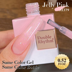 Double Rhythm painted nail swatch demonstrating sheer milky pink layering