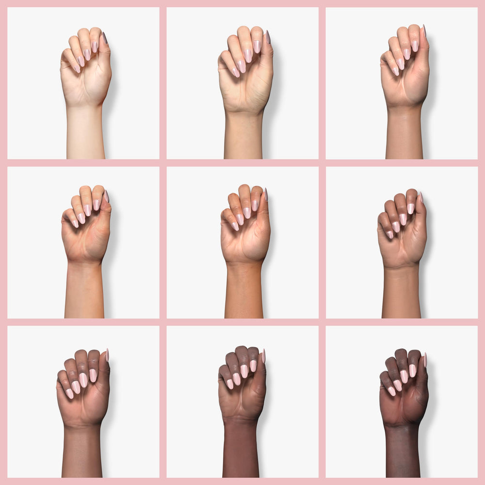 Nail wheel swatches of Double Rhythm baby pink illustrating buildable sheer layers