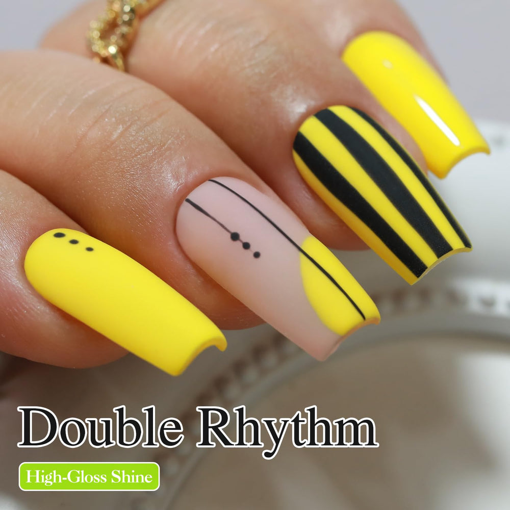 Double Rhythm nail wheel swatches showing buildable yellow tones for design planning
