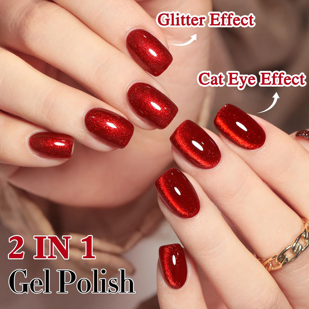 Double Rhythm close-up texture of red holographic glitter for precise effect