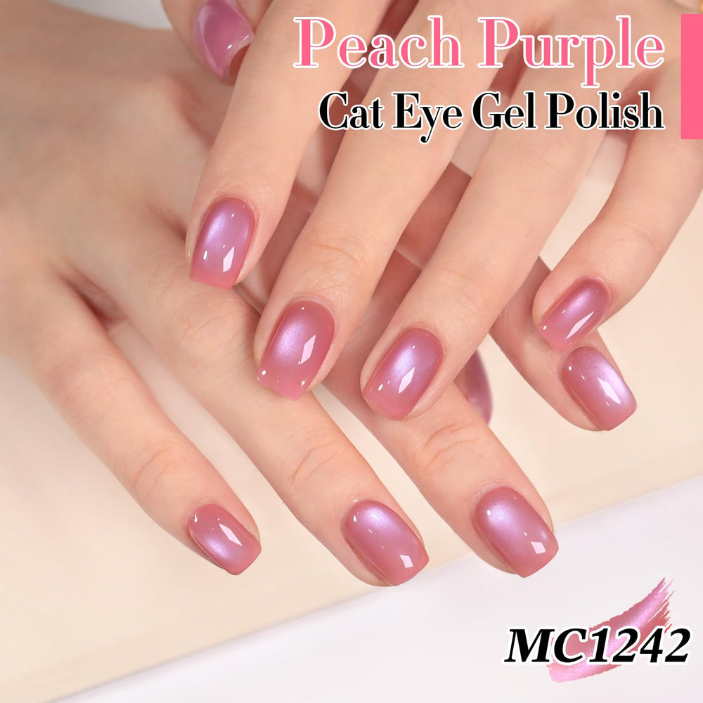 Swatch of Double Rhythm polish on nail tip showing translucent jelly texture and sparkle