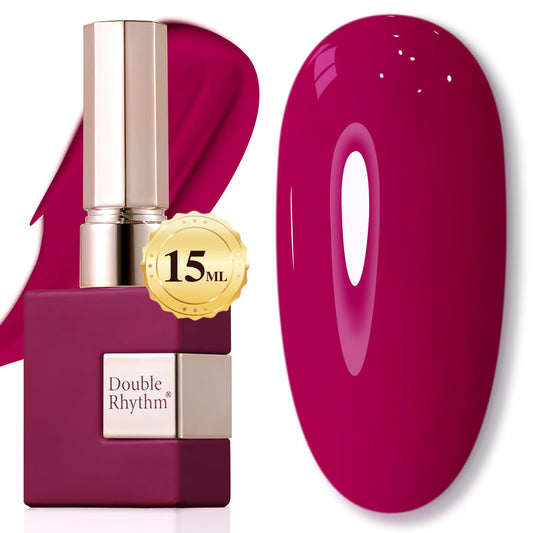 Double Rhythm bottle front view showing wine red polish and glossy finish benefit