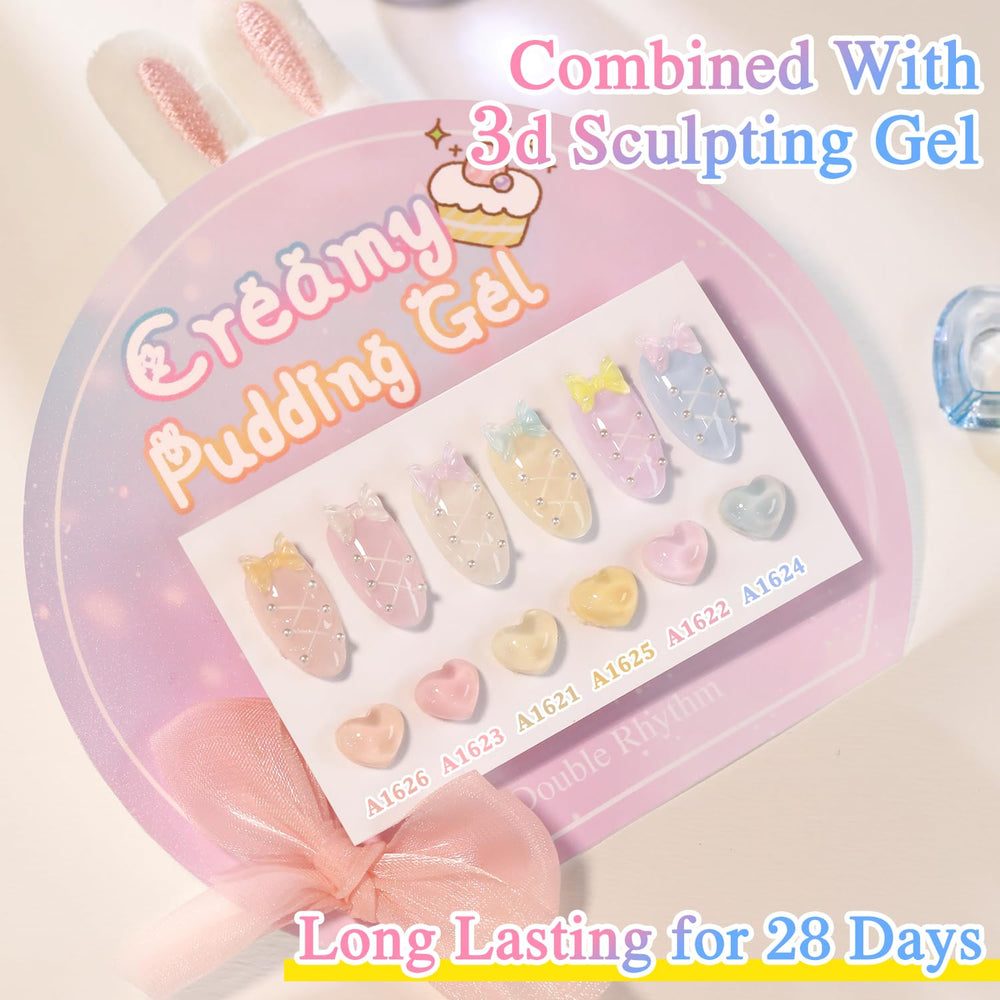 Double Rhythm on hand model illustrating natural milky pastel finish