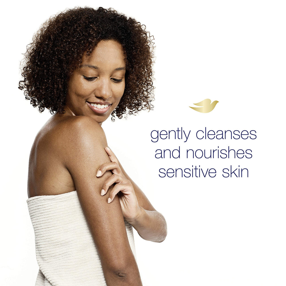 Dove bath routine with washcloth showing easy lathering and rinsing benefit