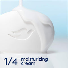 Dove four-pack on bathroom shelf conveying everyday gentle cleansing