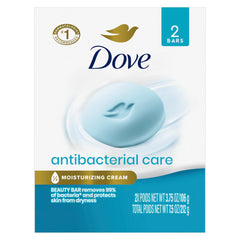 Dove beauty bar front packaging showing two bars and brand for gentle cleansing
