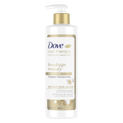 Dove front packaging showing Breakage Remedy shampoo and clear product benefit