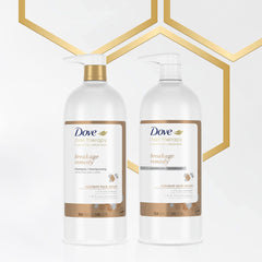 Dove shampoo in shower scene illustrating stronger, healthier-looking hair