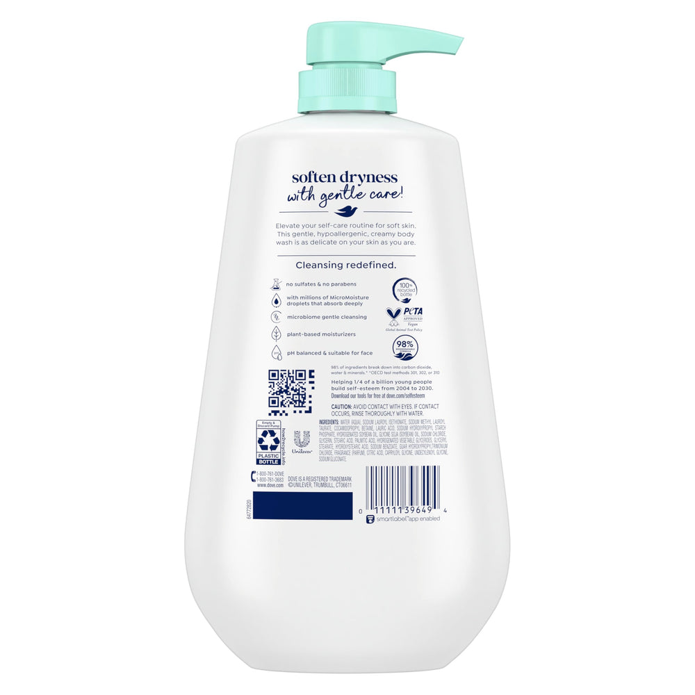 Dove close-up texture of creamy body wash highlighting moisturizing droplets for soft skin