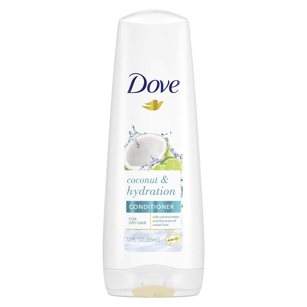 Dove coconut & hydration front packaging showing bottle and label, promoting moisture benefits