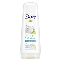 Dove coconut & hydration front packaging showing bottle and label, promoting moisture benefits