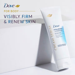 Dove cream serum next to everyday items showing 8 oz scale and portability