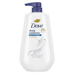 Dove deep moisture front packaging showing 30.6 oz benefit of lasting hydration