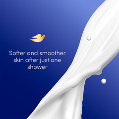 Dove bottle beside hand showing size and easy dispensing benefit