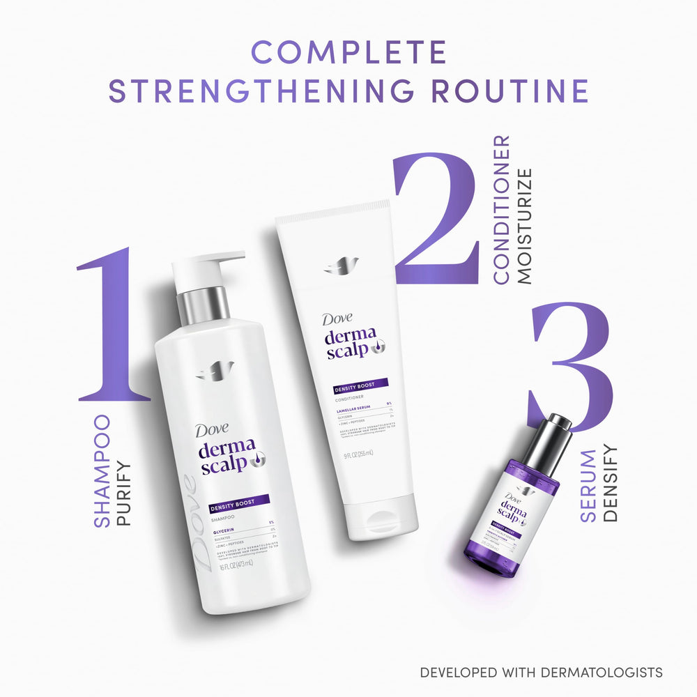 Dove Derma Scalp applied to wet hair in shower illustrating conditioning step
