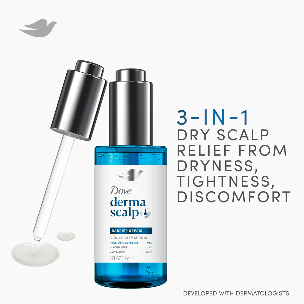 Dove derma scalp texture pour illustrating lightweight, fast-absorbing serum