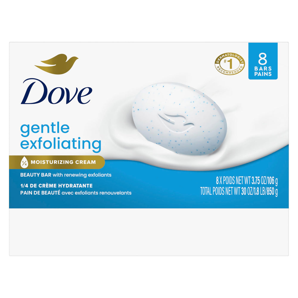 Close-up of Dove bar texture highlighting gentle exfoliants and softness
