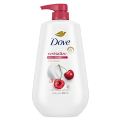 Dove bottle front Cherry & Chia Milk showing label and size, promises hydration