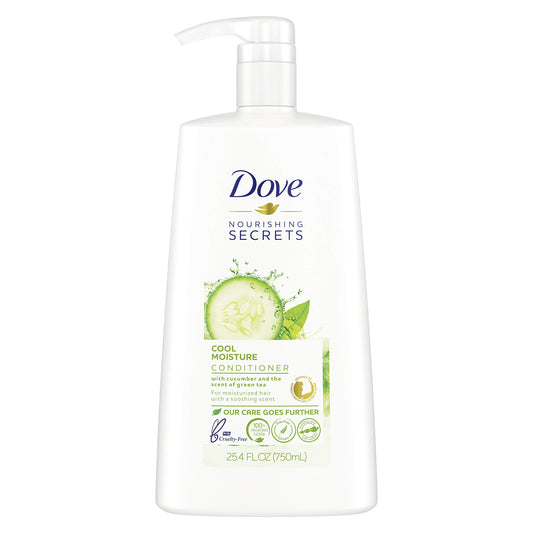 Dove bottle front view showing Cool Moisture label and easy-rinse benefit