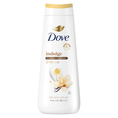 Dove front bottle showing warm vanilla scent and moisturizing benefit