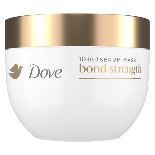 Dove front packaging bottle of Bond Strength Mask showing product and usage benefit