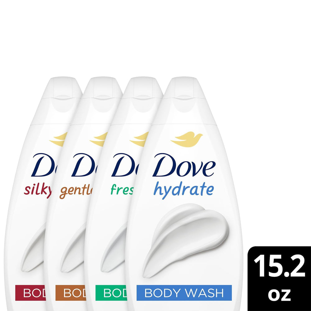 Hand holding Dove Gentle Pamper bottle demonstrating comfortable grip and gentle formula