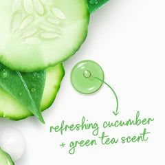 Cucumber slices and green tea leaves highlighting Dove natural fragrance benefit