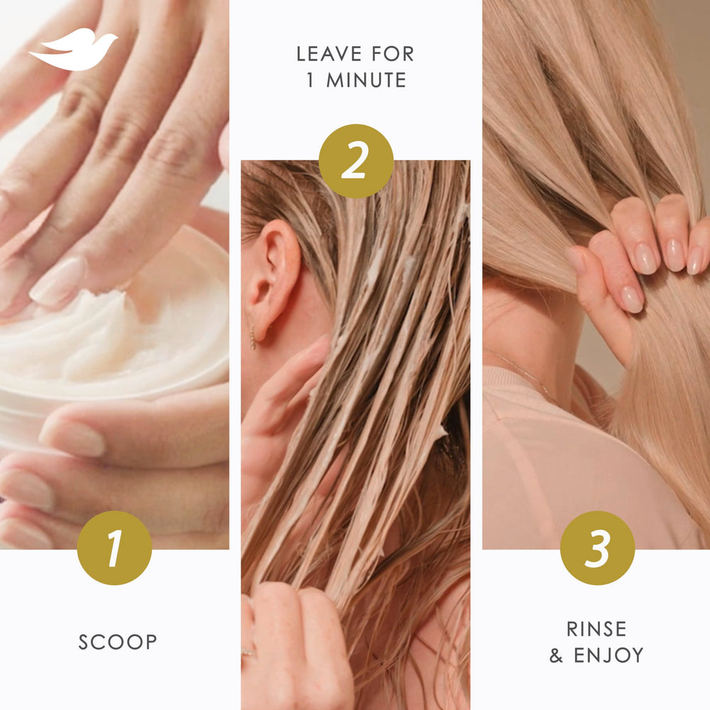Dove mask being rinsed in shower showing easy one-minute treatment benefit