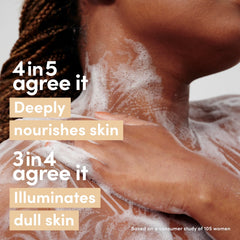 Dove creamy serum texture close-up, demonstrates rich moisturizing feel
