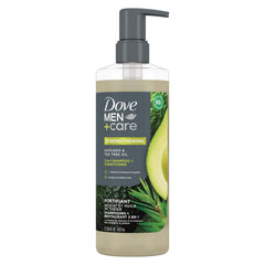 Dove Men+Care front packaging showing avocado and tea tree benefits