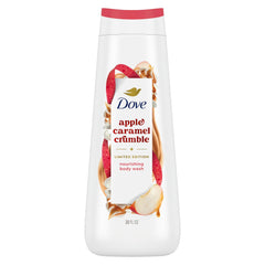 Dove Men+Care front packaging showing holiday apple cider caramel scent and benefit of nourishing cleanse