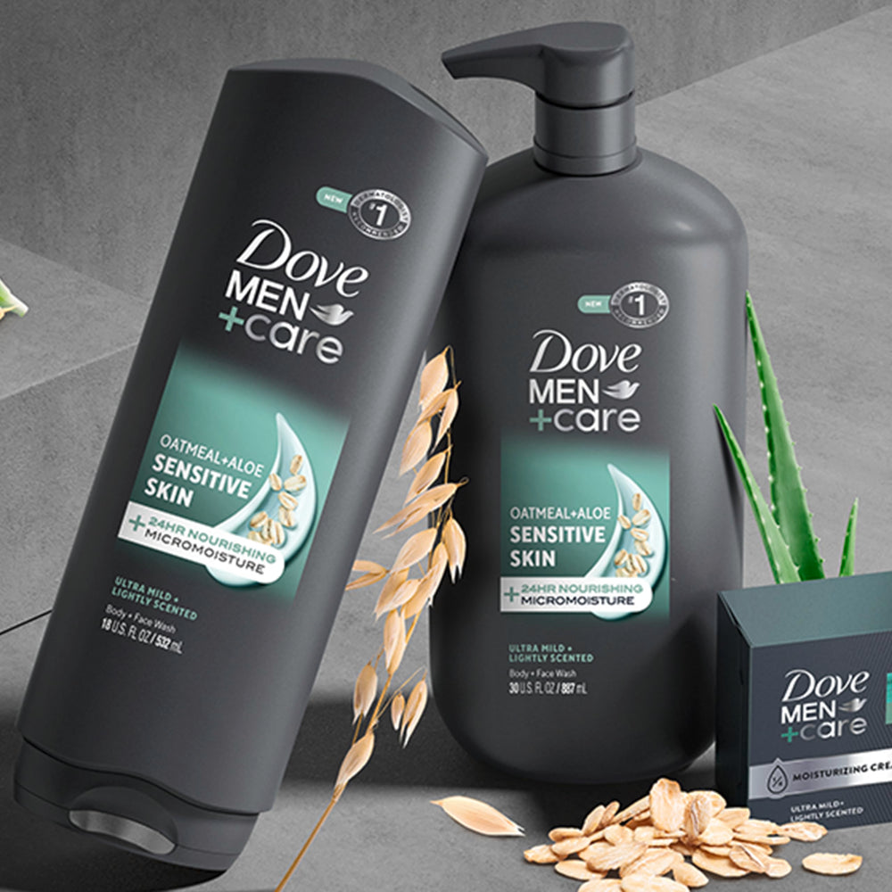 DOVE MEN + CARE back label close-up highlighting sulfate-free and hypoallergenic claims